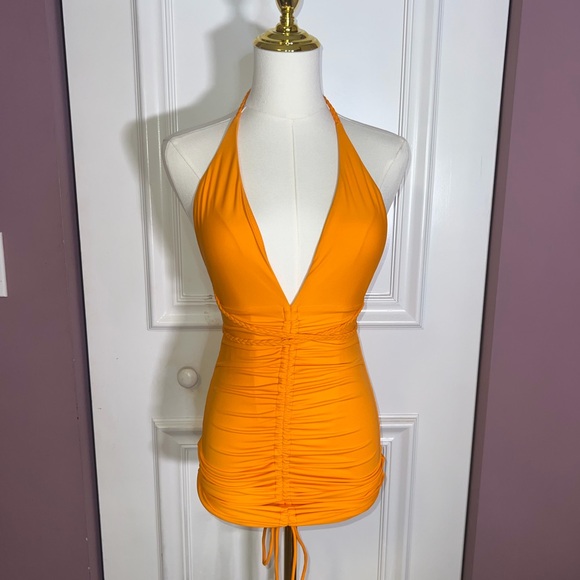 Orange Halter Mini Dress - Picture 1 of 4